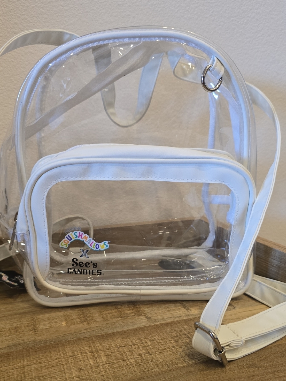 See's Candies Clear White Squishmallows X Crossbody Backpack